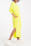 Casual Living Solid Pocket O Neck Irregular Dress Dresses