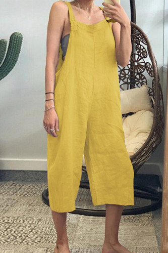 Casual Simplicity Solid Patchwork Square Collar Loose Jumpsuits