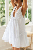 Sexy Vacation Solid Frenulum Backless V Neck Beach Dress Dresses