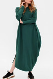 Casual Living Solid Pocket O Neck Irregular Dress Dresses