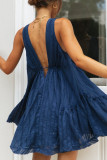 Sexy Vacation Solid Frenulum Backless V Neck Beach Dress Dresses