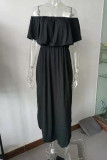 Sexy Casual Solid Pocket Flounce Off the Shoulder A Line Dresses