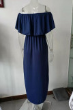 Sexy Casual Solid Pocket Flounce Off the Shoulder A Line Dresses