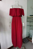 Sexy Casual Solid Pocket Flounce Off the Shoulder A Line Dresses