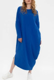 Casual Living Solid Pocket O Neck Irregular Dress Dresses