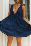 Sexy Vacation Solid Frenulum Backless V Neck Beach Dress Dresses