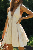 Sexy Vacation Solid Frenulum Backless V Neck Beach Dress Dresses