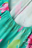 Sexy Vacation Print Backless V Neck Beach Dress Dresses
