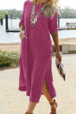 Casual Solid Pocket O Neck Long Sleeve Dresses