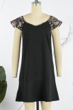 Casual Living Solid Patchwork V Neck T-shirt Dress Short Sleeve Dress