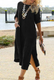 Casual Solid Pocket O Neck Long Sleeve Dresses