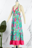 Sexy Vacation Print Backless V Neck Beach Dress Dresses