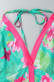 Sexy Vacation Print Backless V Neck Beach Dress Dresses