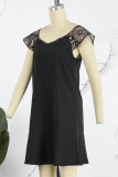 Casual Living Solid Patchwork V Neck T-shirt Dress Short Sleeve Dress