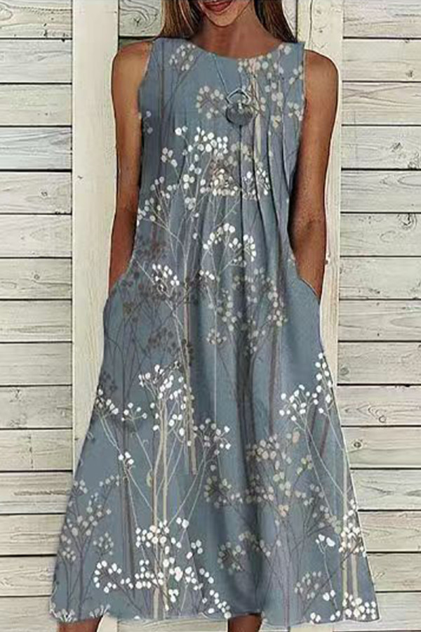 Casual Bohemian Floral Patchwork O Neck Vest Dress Dresses