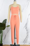 Sportswear Daily Solid Frenulum U Neck Sleeveless Two Pieces
