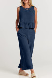 Casual Simplicity Solid Pocket Buttons O Neck Sleeveless Two Pieces