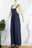 Casual Vacation Solid Buttons Square Collar Loose Jumpsuits