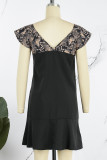 Casual Living Solid Patchwork V Neck T-shirt Dress Short Sleeve Dress