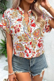 Work Elegant Print Patchwork V Neck Tops