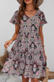 Bohemian College Print Patchwork V Neck Dresses