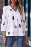 Work Elegant Print V Neck Tops