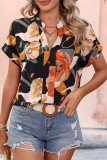 Work Elegant Print Patchwork V Neck Tops