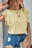 Casual Simplicity Solid Hollowed Out Flounce O Neck T-Shirts