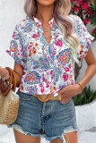 Work Elegant Print Patchwork V Neck Tops