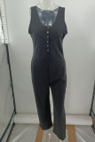 Casual Solid Pocket U Neck Loose Jumpsuits