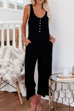 Casual Solid Pocket U Neck Loose Jumpsuits