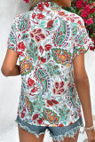 Work Elegant Print Patchwork V Neck Tops