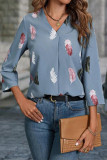 Work Elegant Print V Neck Tops