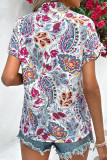 Work Elegant Print Patchwork V Neck Tops