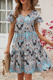 Bohemian College Print Patchwork V Neck Dresses