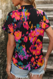 Work Elegant Print Patchwork V Neck Tops
