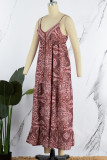 Bohemian Elegant Print Draw String V Neck Princess Dresses