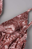 Bohemian Elegant Print Draw String V Neck Princess Dresses