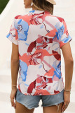 Work Elegant Print Patchwork V Neck Tops