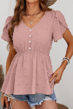 Sweet Elegant Solid V Neck High Waist T-Shirts