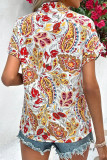 Work Elegant Print Patchwork V Neck Tops