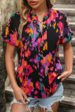 Work Elegant Print Patchwork V Neck Tops