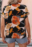 Work Elegant Print Patchwork V Neck Tops