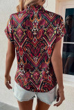 Work Elegant Print Patchwork V Neck Tops