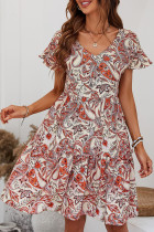 Bohemian College Print Patchwork V Neck Dresses