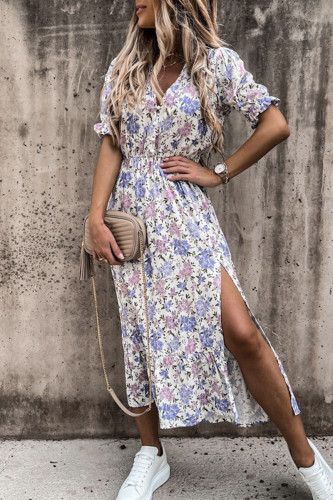 Elegant Print Patchwork V Neck A Line Dresses