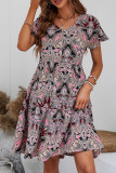 Bohemian College Print Patchwork V Neck Dresses