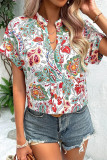 Work Elegant Print Patchwork V Neck Tops