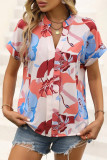 Work Elegant Print Patchwork V Neck Tops