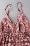 Bohemian Elegant Print Draw String V Neck Princess Dresses